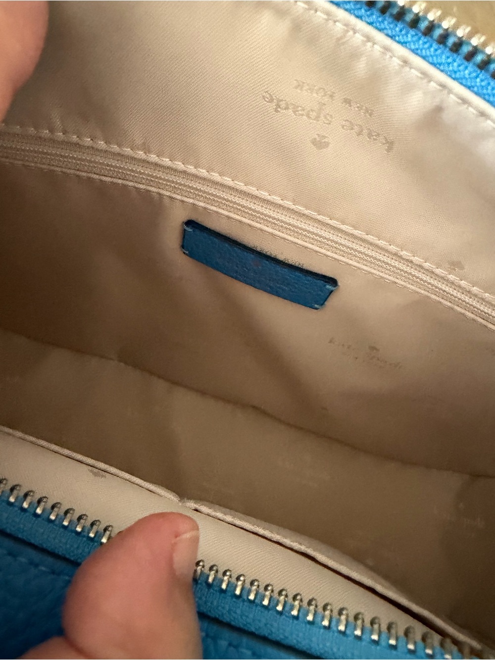 kate spade Bright Blue Pebbled Leather Shoulder Bag with Stripe Strap - Picture 7 of 8